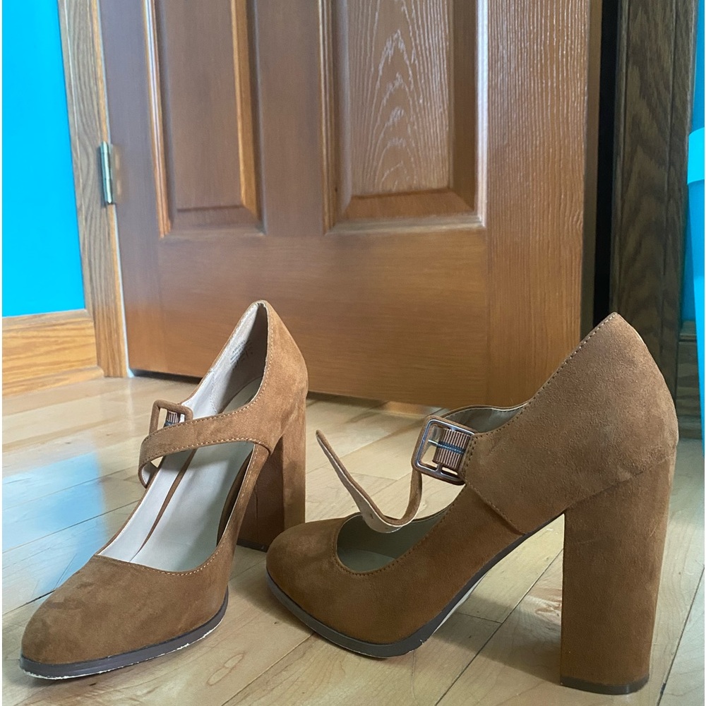 Mix No.6 Camel brown Suede Mary Janes with block heel 8.5